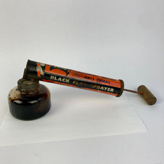 Vintage Black Flag Insect Bug Sprayer Glass Bottle