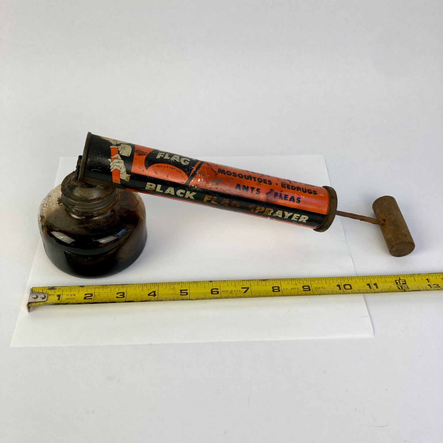 Vintage Black Flag Insect Bug Sprayer Glass Bottle