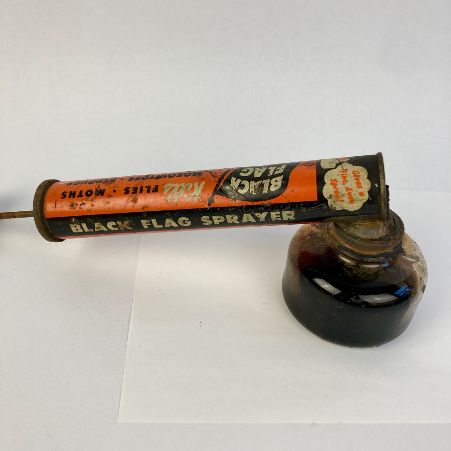 Vintage Black Flag Insect Bug Sprayer Glass Bottle