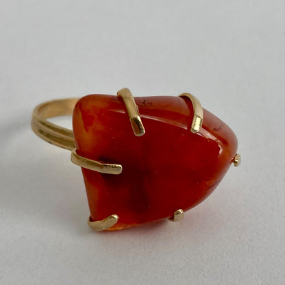 Vintage Estate Find Polished Agate Gold Adjustable Ring