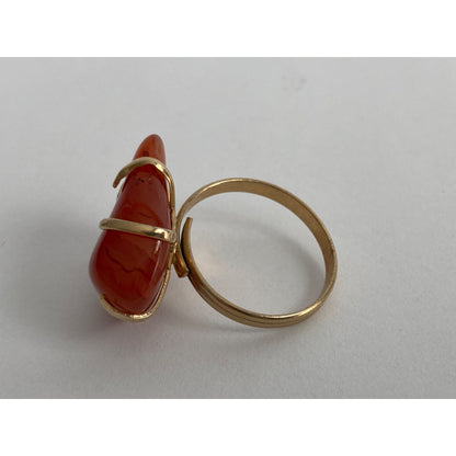 Vintage Estate Find Polished Agate Gold Adjustable Ring