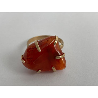 Vintage Estate Find Polished Agate Gold Adjustable Ring