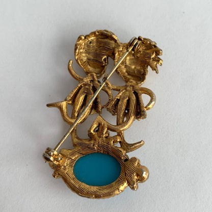 Dr Seuss Thing 1 Thing 2 Gold Crazy Hair Gemstone Brooch Vintage