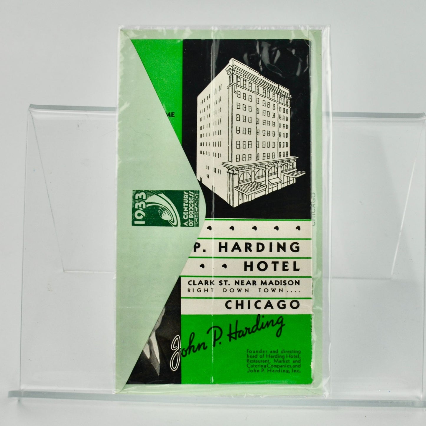 1933 John P Harding Hotel Chicago Illinois Flyer & Envelope