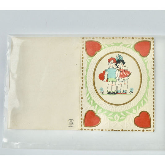 Vintage Valentine Card Carrington Co. Boy Girl Heart