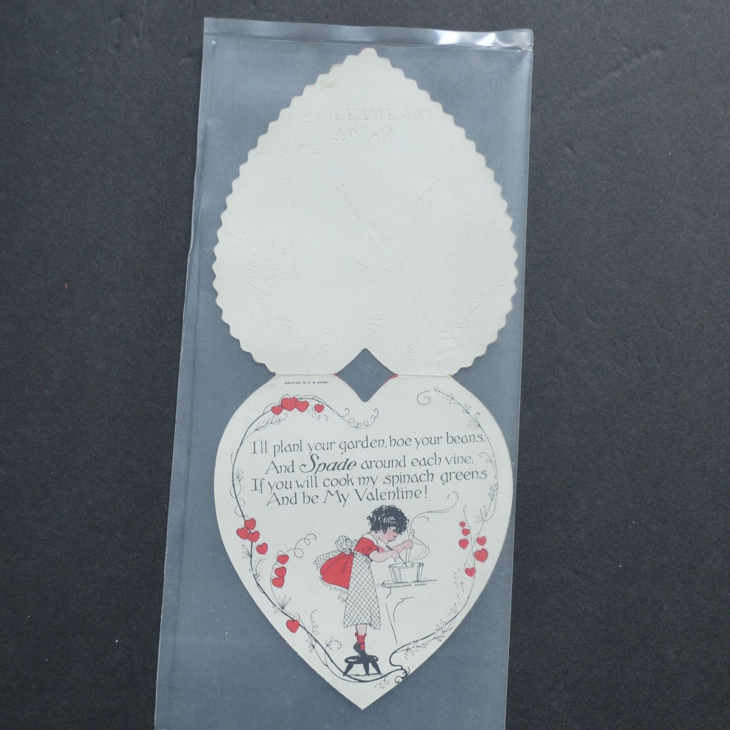 Vintage Red Heart Laser Cut Valentine Card Cupid Shoveling