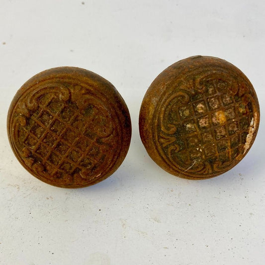 Lot 2 Antique Cast Iron Door Knobs 2.25" Vintage Ornate Passage