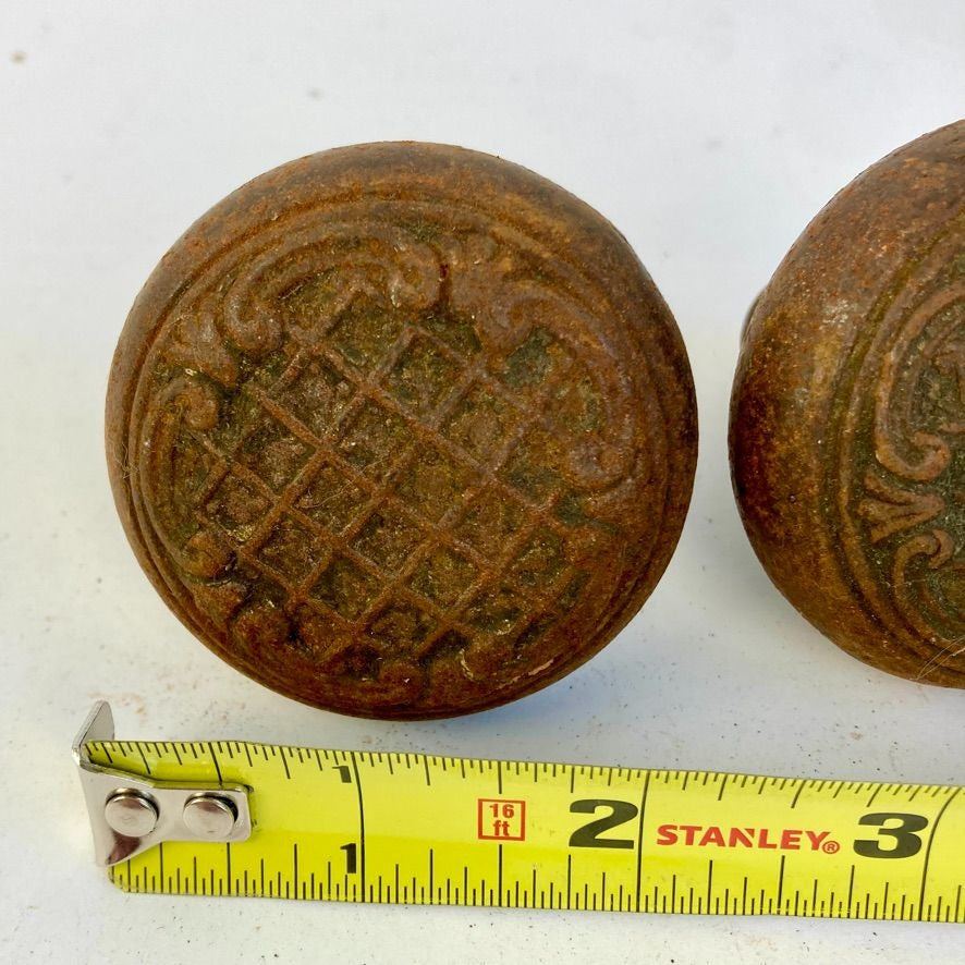 Lot 2 Antique Cast Iron Door Knobs 2.25" Vintage Ornate Passage