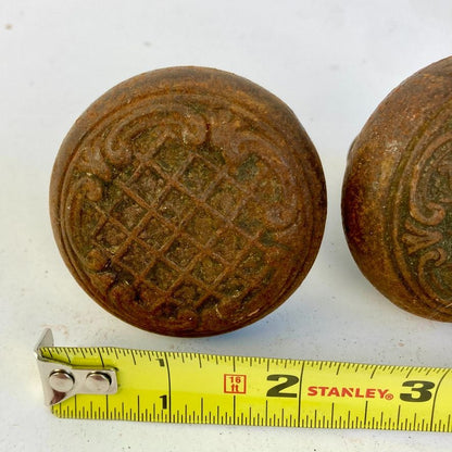Lot 2 Antique Cast Iron Door Knobs 2.25" Vintage Ornate Passage