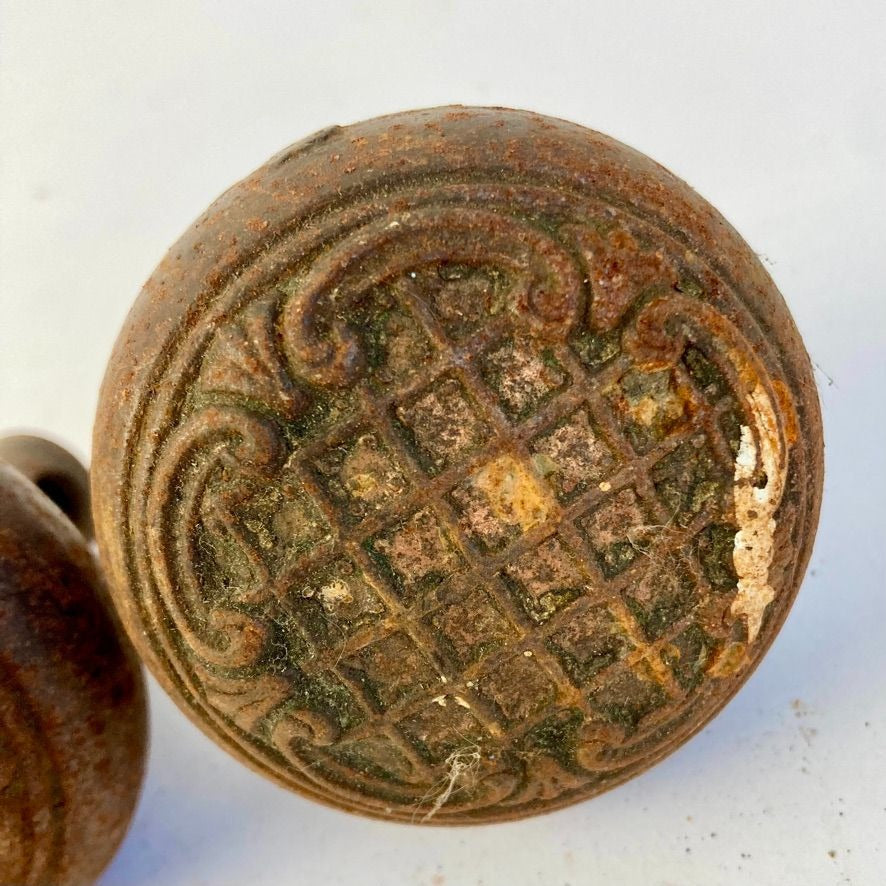 Lot 2 Antique Cast Iron Door Knobs 2.25" Vintage Ornate Passage