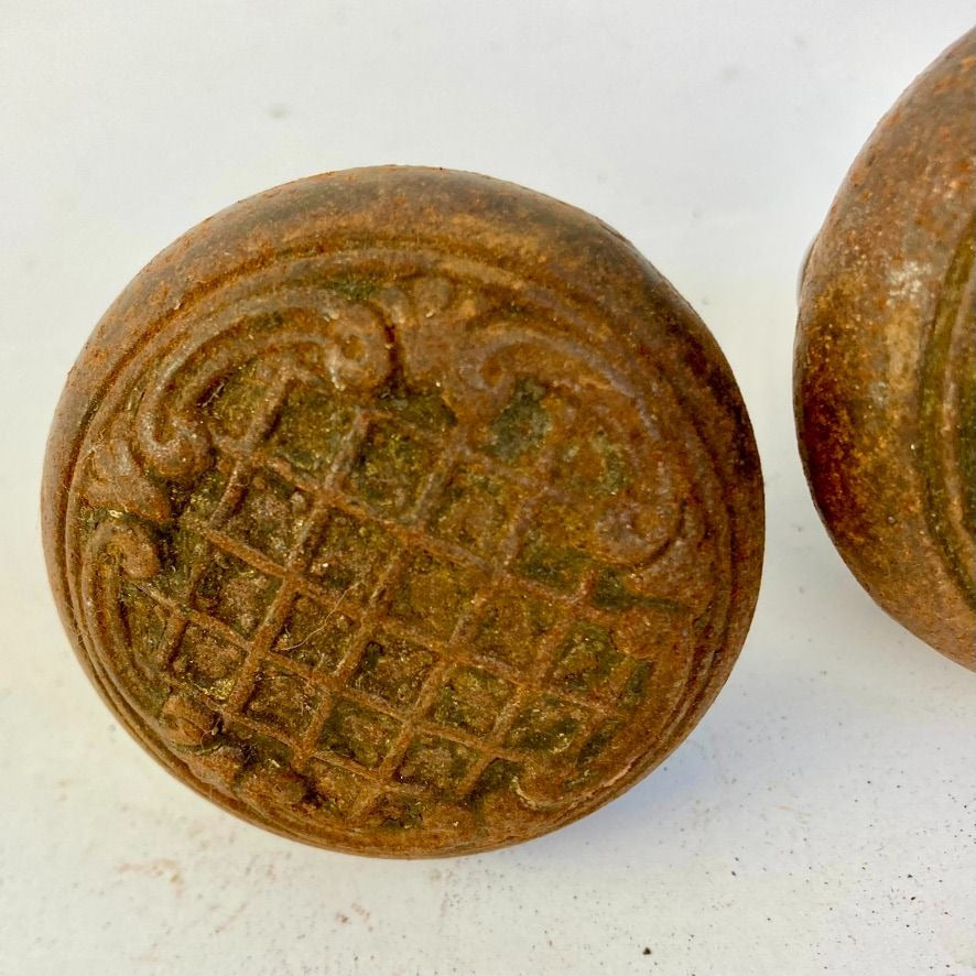 Lot 2 Antique Cast Iron Door Knobs 2.25" Vintage Ornate Passage