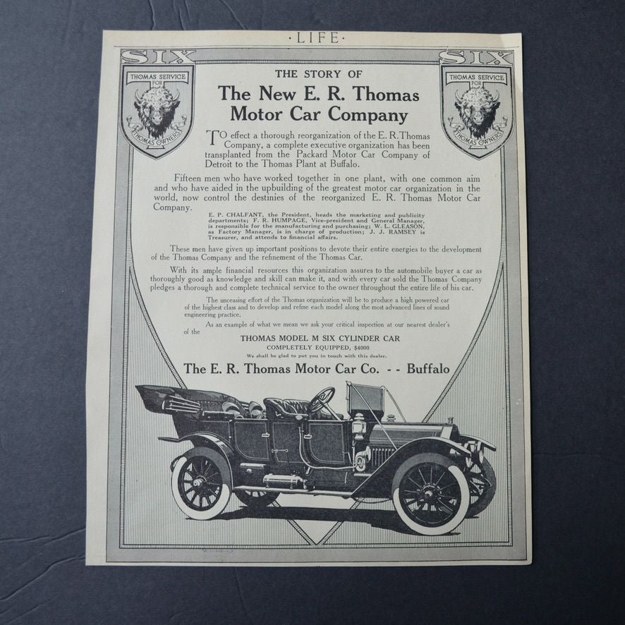 Antique 1911 Life Magazine Advertisement ER Thomas Motor Car Co & Firestone Tire
