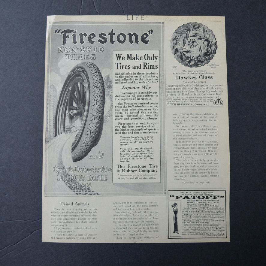 Antique 1911 Life Magazine Advertisement ER Thomas Motor Car Co & Firestone Tire