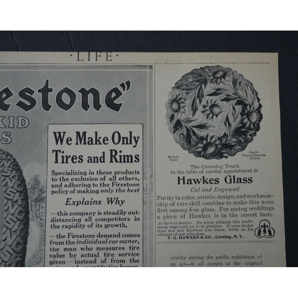 Antique 1911 Life Magazine Advertisement ER Thomas Motor Car Co & Firestone Tire