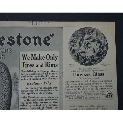 Antique 1911 Life Magazine Advertisement ER Thomas Motor Car Co & Firestone Tire