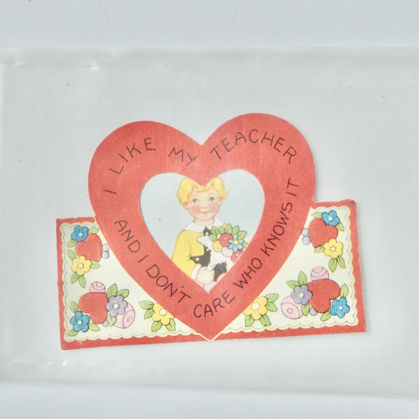 Vintage Valentine Card I Like My Teacher Don't Care Who Knows It