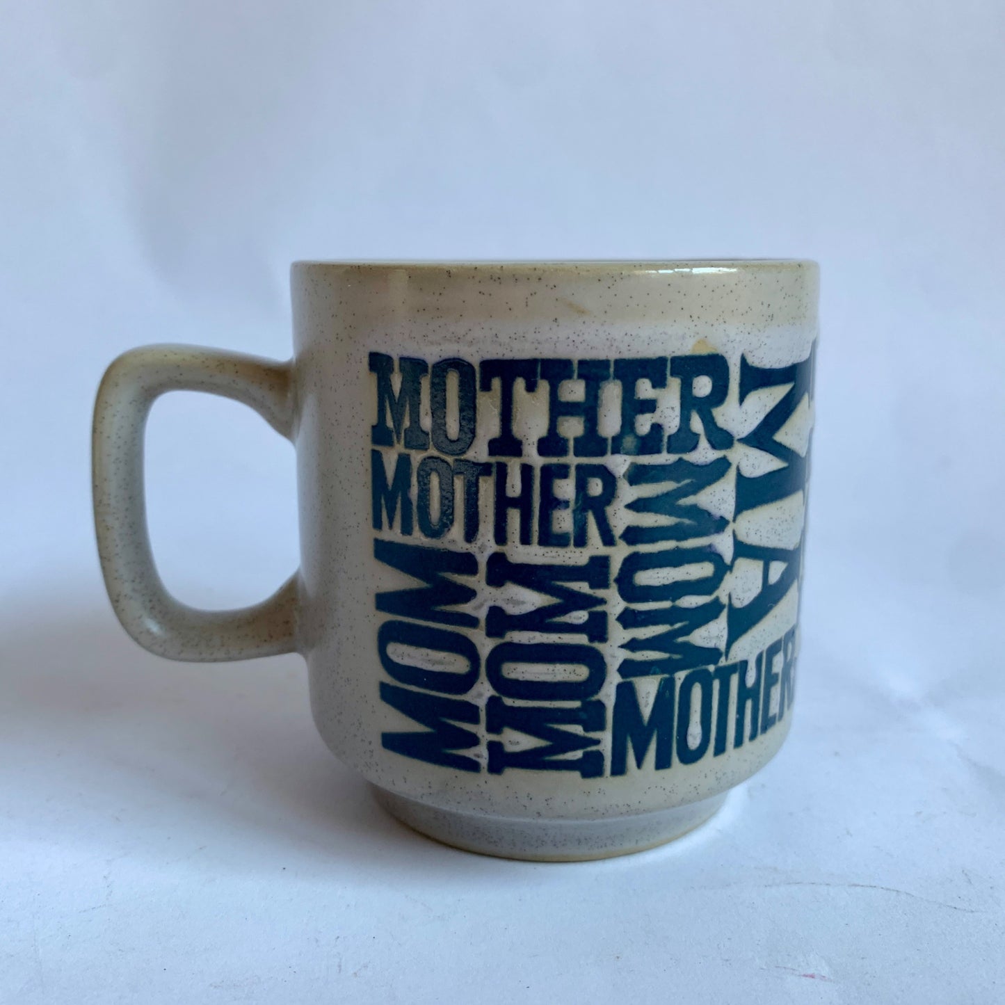 Vintage Mom Mother Ma Embossed Gray Speckled Blue Mug