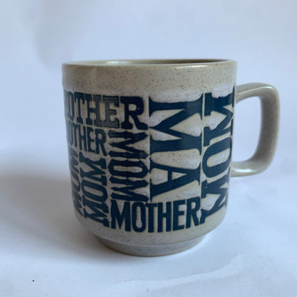 Vintage Mom Mother Ma Embossed Gray Speckled Blue Mug