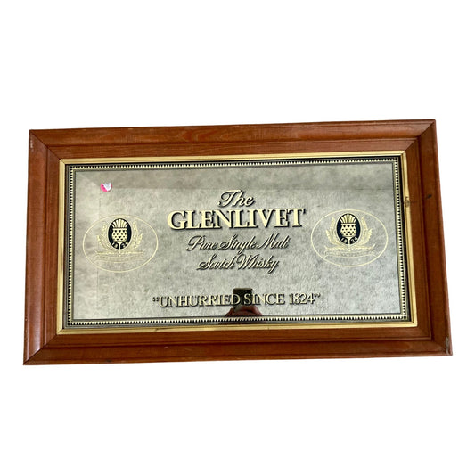 Vintage The Glenlivet Pure Single Malt Scotch Whisky Bar Mirror Sign Wood Framed