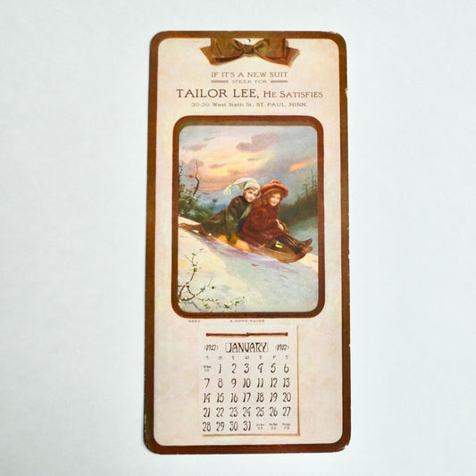 1912 Advertising Calendar January Tailor Lee St Paul Minnesota Winter Scene
