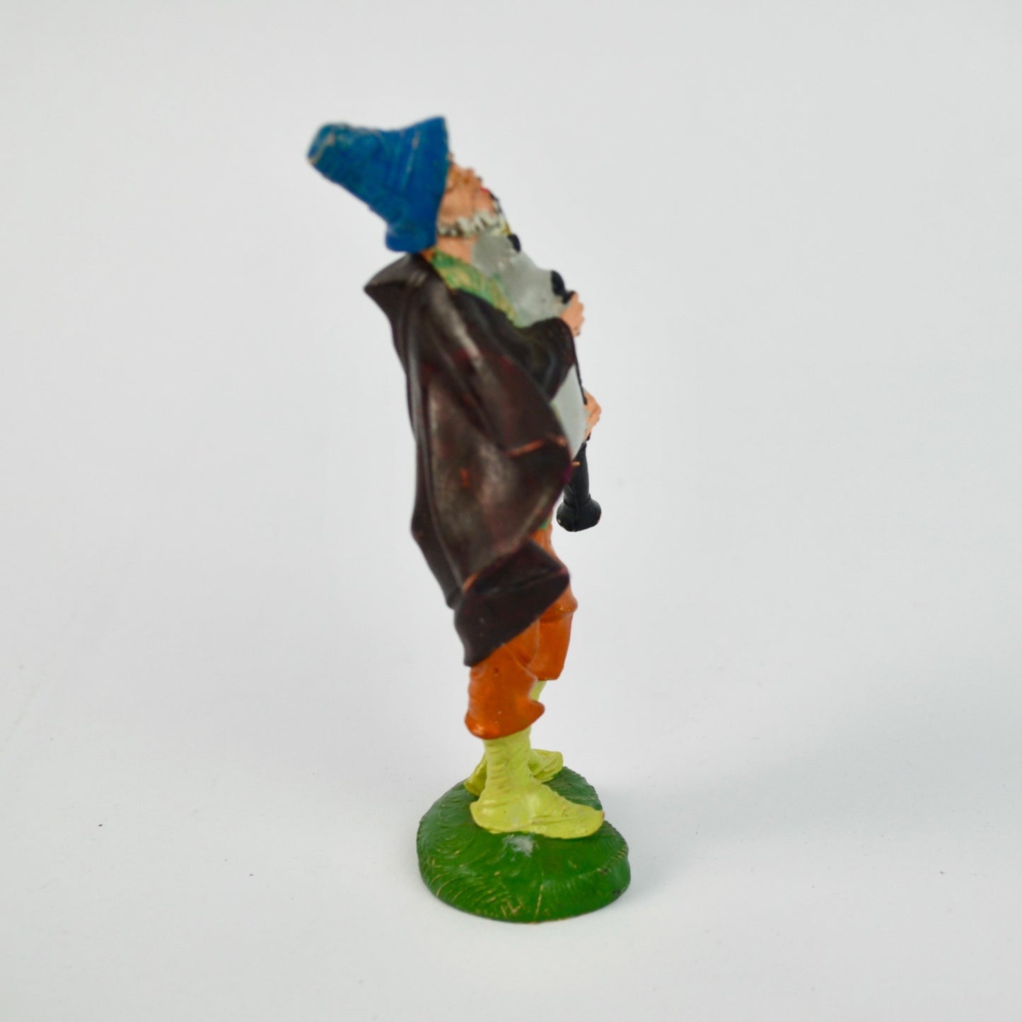 Hand-Painted Depose Italy Bagpiper Figurine With Blue Hat & Green Base Nativity