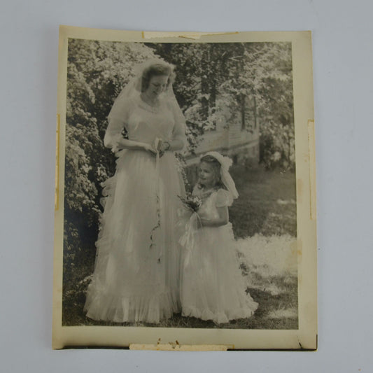Vintage 8 x 10" Wedding Photo Bride and Flower Girl 1940s to early 1950s Era
