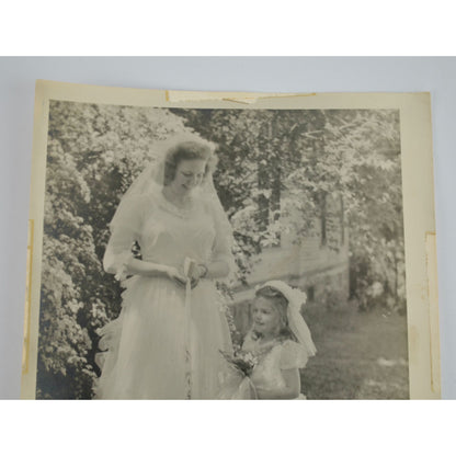 Vintage 8 x 10" Wedding Photo Bride and Flower Girl 1940s to early 1950s Era