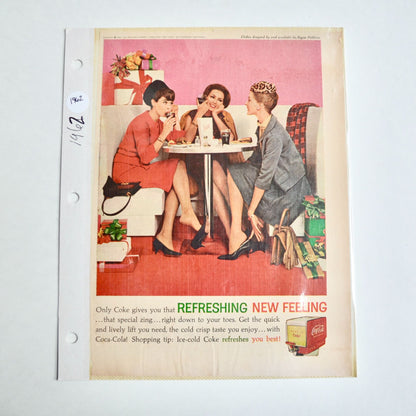 1962 Coca Cola Holiday Christmas Ad Refreshing New Feeling Women