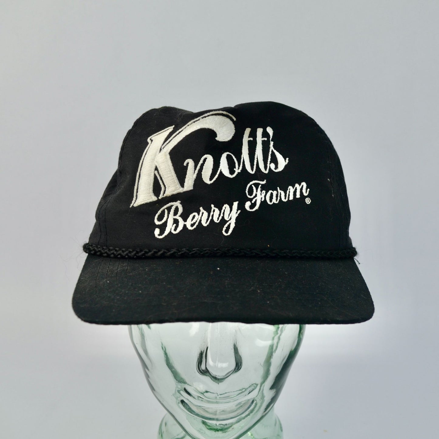 Vintage Knott's Berry Farm Adjustable Leather Strap Braided Trucker Hat Embroidered Black