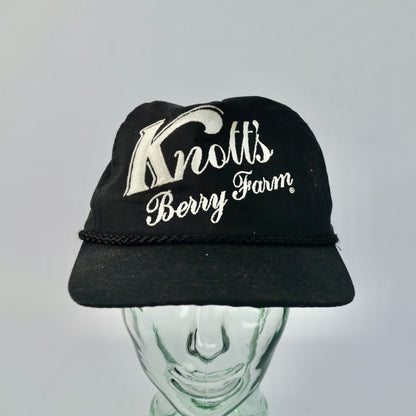 Vintage Knott's Berry Farm Adjustable Leather Strap Braided Trucker Hat Embroidered Black