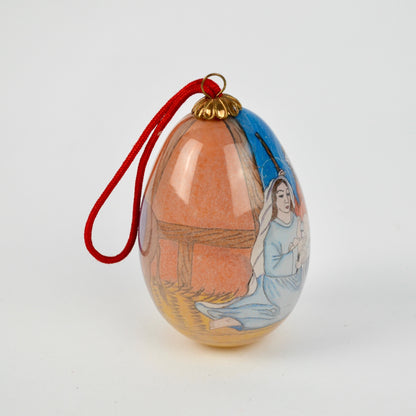 Reverse Painted Glass Christmas Ornament Egg Nativity Scene Mary Joseph Jesus