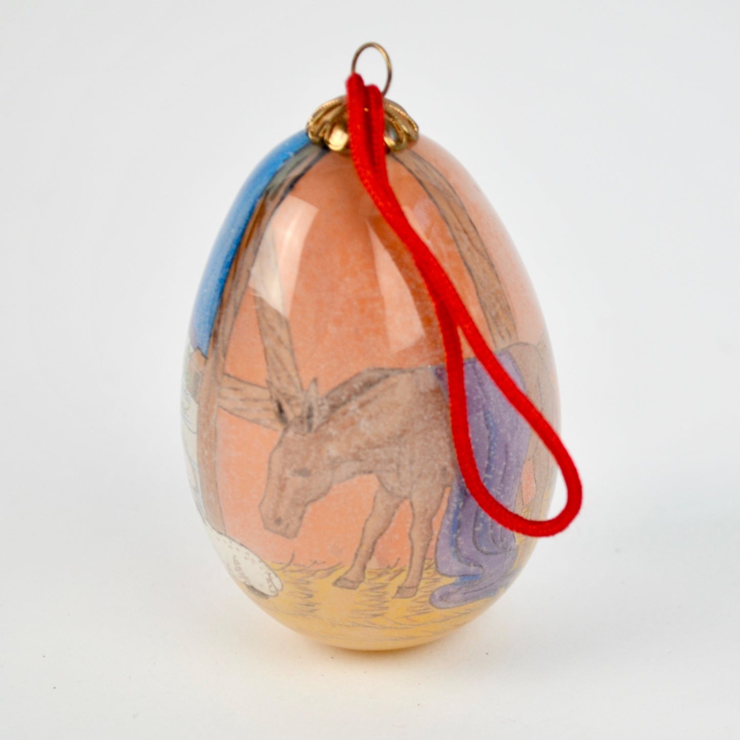 Reverse Painted Glass Christmas Ornament Egg Nativity Scene Mary Joseph Jesus