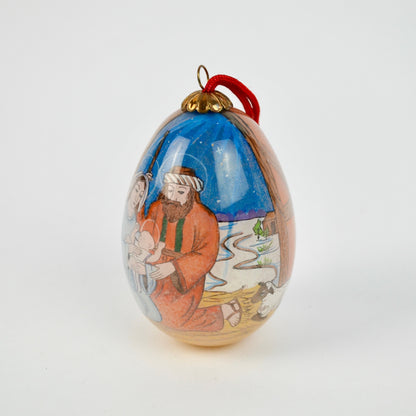 Reverse Painted Glass Christmas Ornament Egg Nativity Scene Mary Joseph Jesus