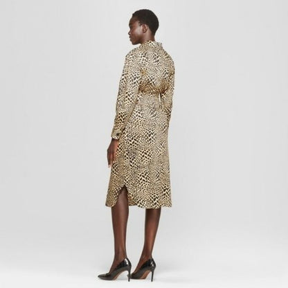 Who What Wear Leopard Print Self Tie Midi Shirtdress Medium New