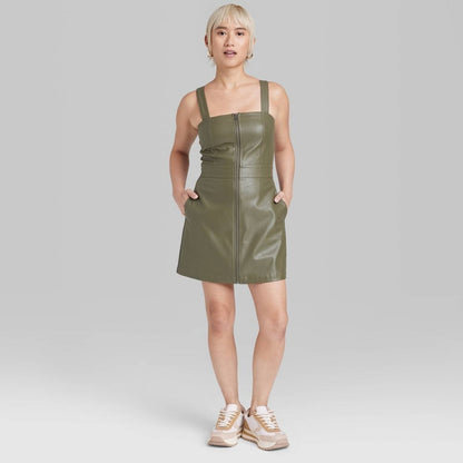 Wild Fable Faux Leather Zip Front Mini Bodycon Pinafore Dress Sunrise Pickers Wild Fable Faux Leather Zip Front Mini Bodycon Pinafore Dress Sunrise Pickers