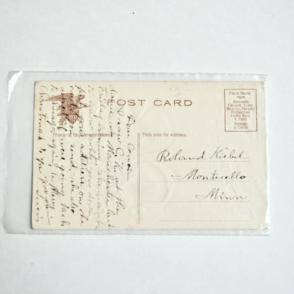 Antique Early 1900s Merry Christmas Postcard Cherubs Bells Church Village