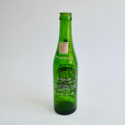 Vintage 7up Glass Bottle 10 Fluid Ounces Green 7 Up Soda Pop "Fresh Up"