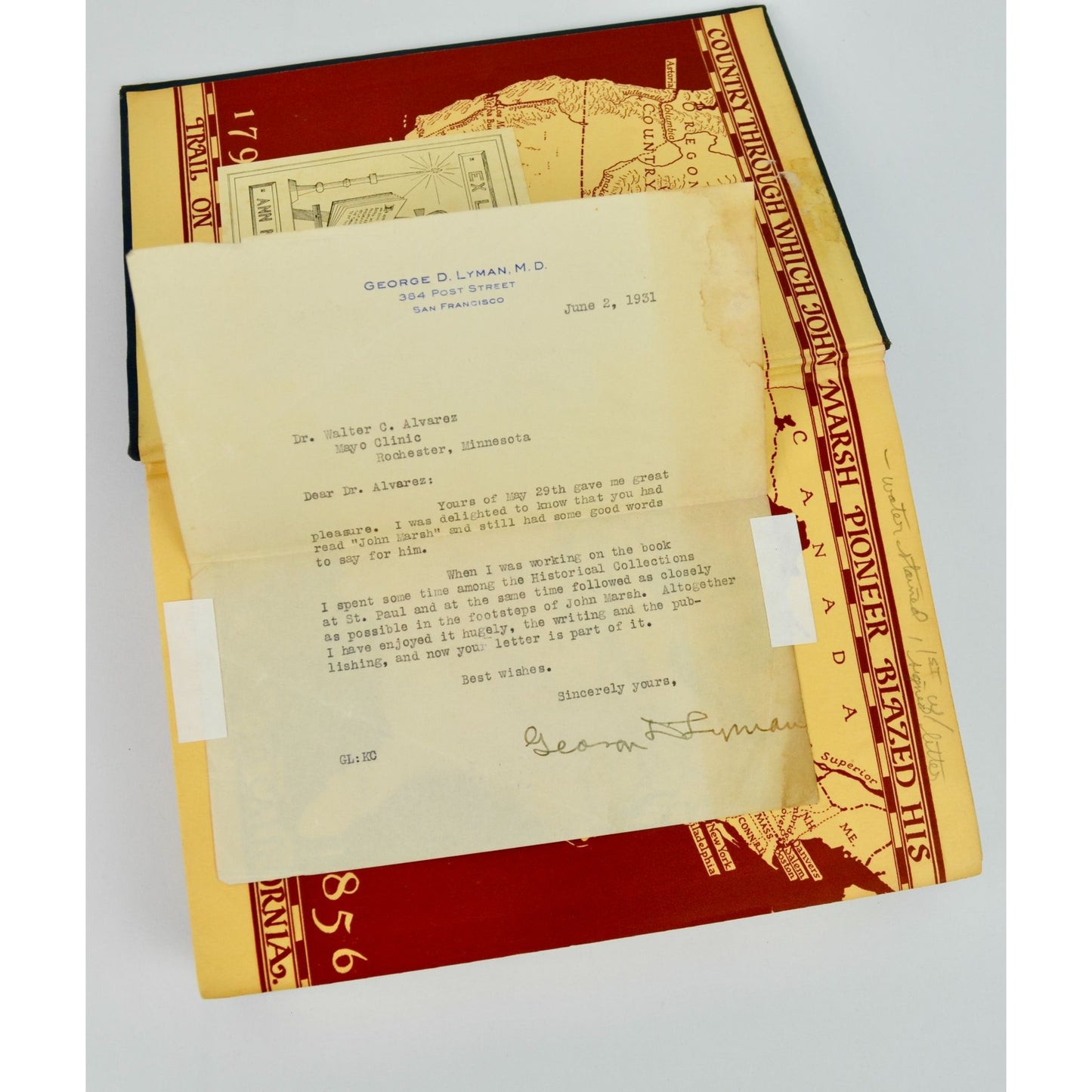 John Marsh, Pioneer George D Lyman SIGNED PLUS LETTER! BONUS