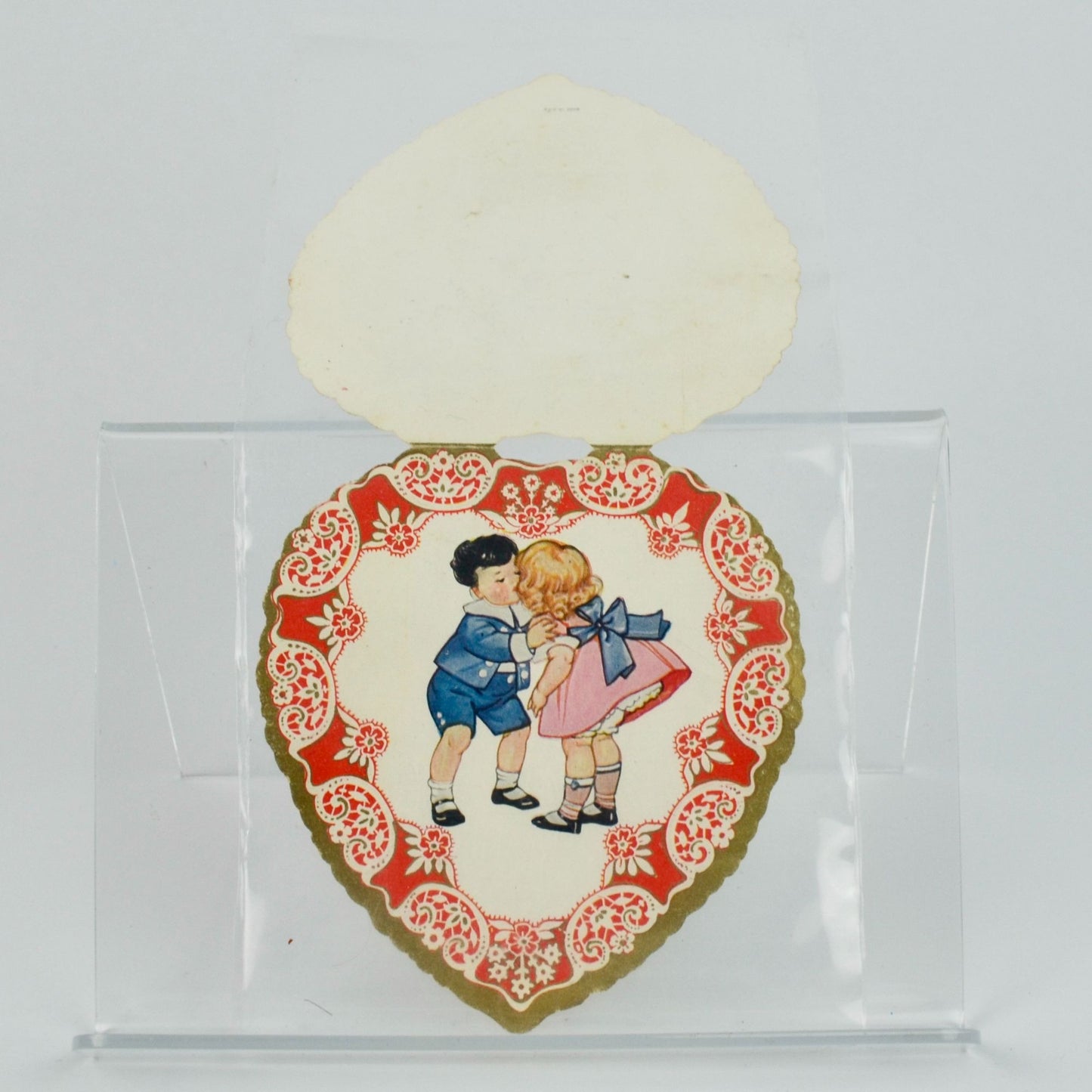 Vintage Valentine Card Heart Boy Girl Kissing
