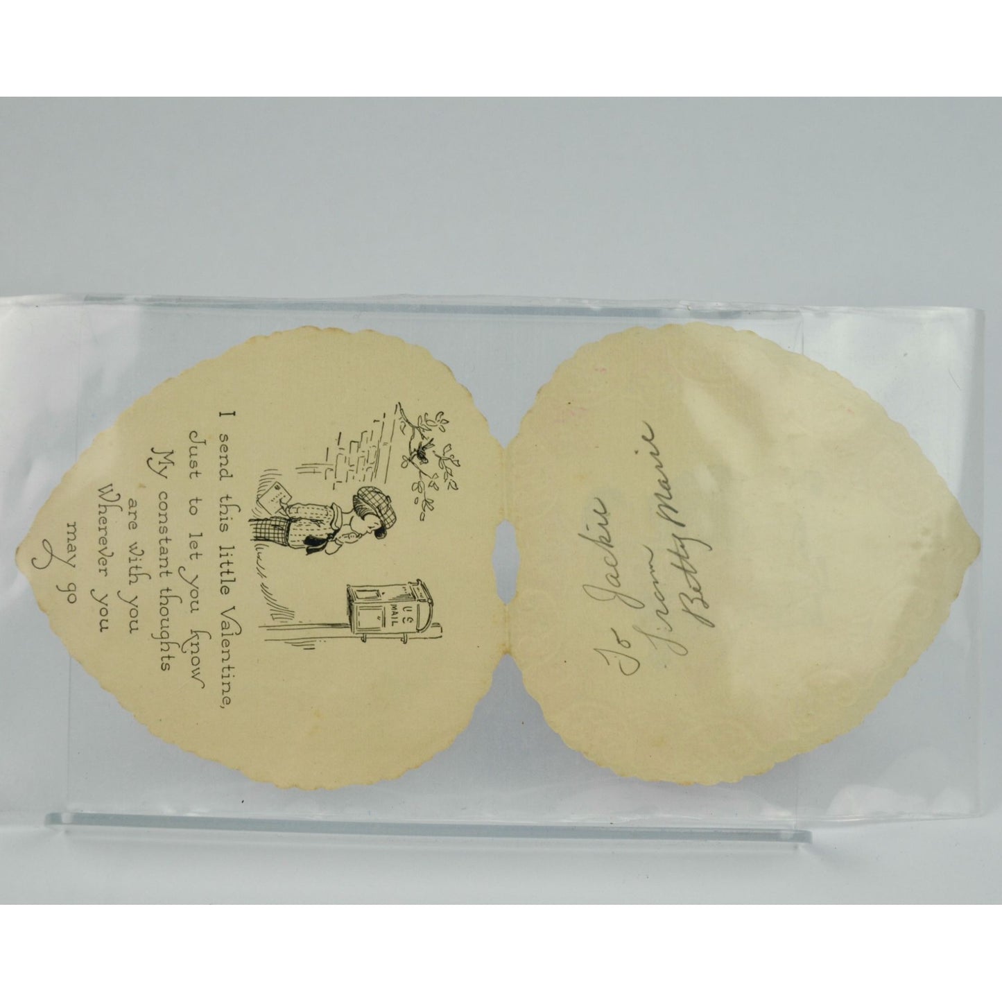 Vintage Valentine Card Heart Boy Girl Kissing