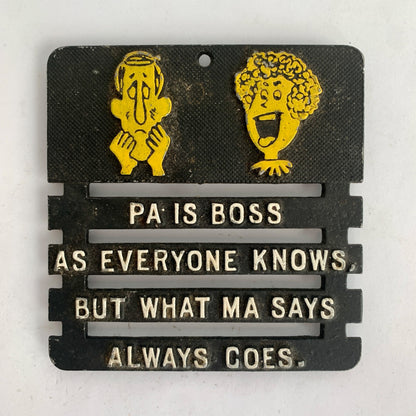 Vintage Metal Trivet Pa Is Boss Black Yellow