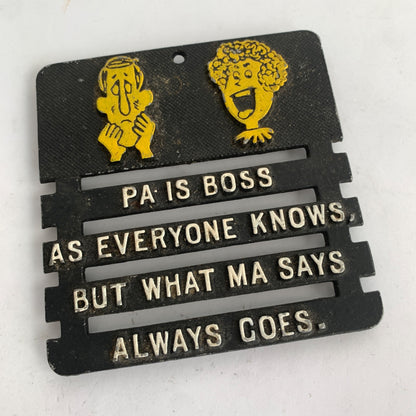 Vintage Metal Trivet Pa Is Boss Black Yellow