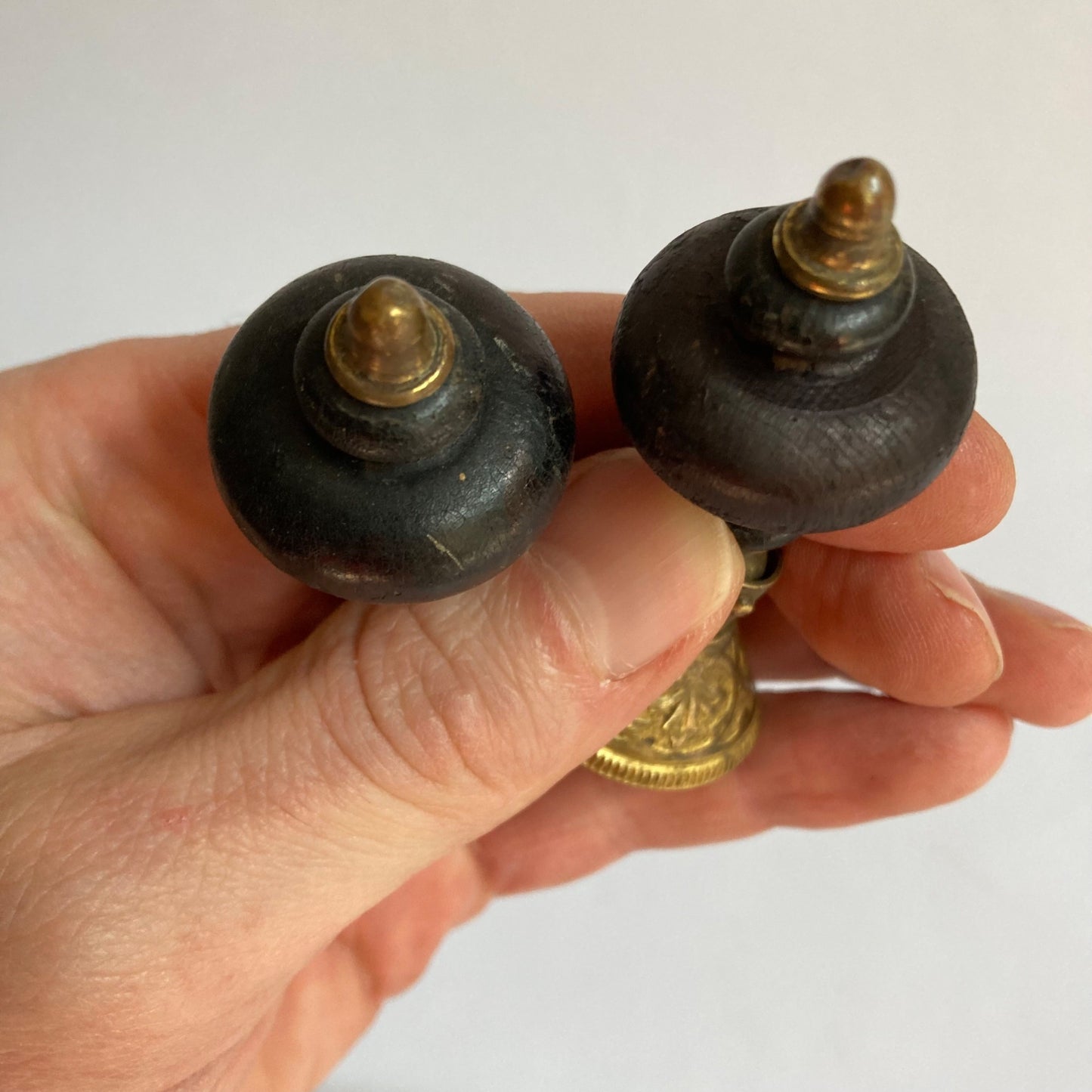 Antique Victorian Teardrop Drawer Pulls Brass Wood Drop Eastlake? Vintage