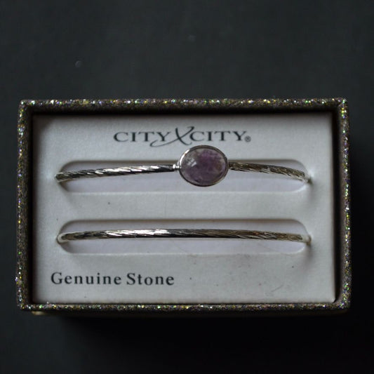 City x City Bangle Bracelet Pair Purple Stone Silver