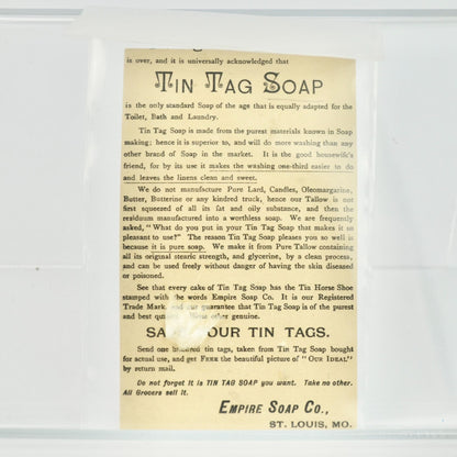 Tin Tag Soap Antique Trading Trade Card Soldiers Horse Flag