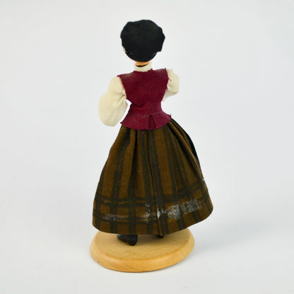 Vintage Scandinavian Handmade Female Figurine 1995 With Wooden Base & Traditional Dress Design