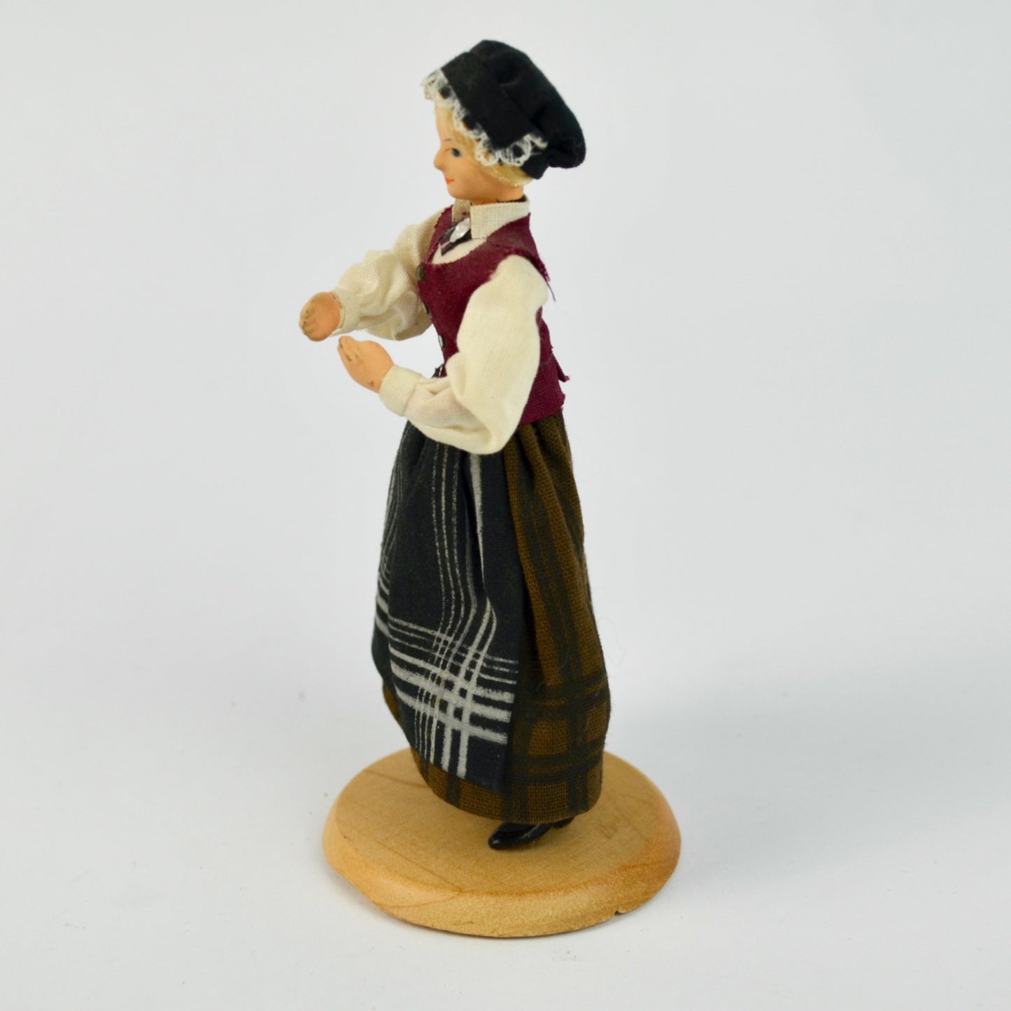 Vintage Scandinavian Handmade Female Figurine 1995 With Wooden Base & Traditional Dress Design