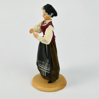 Vintage Scandinavian Handmade Female Figurine 1995 With Wooden Base & Traditional Dress Design