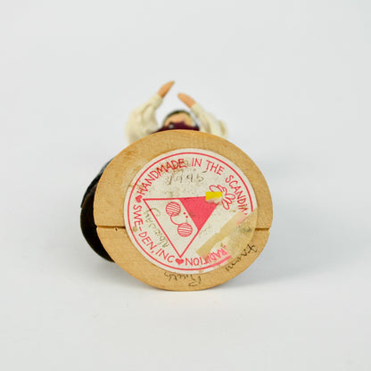 Vintage Scandinavian Handmade Female Figurine 1995 With Wooden Base & Traditional Dress Design