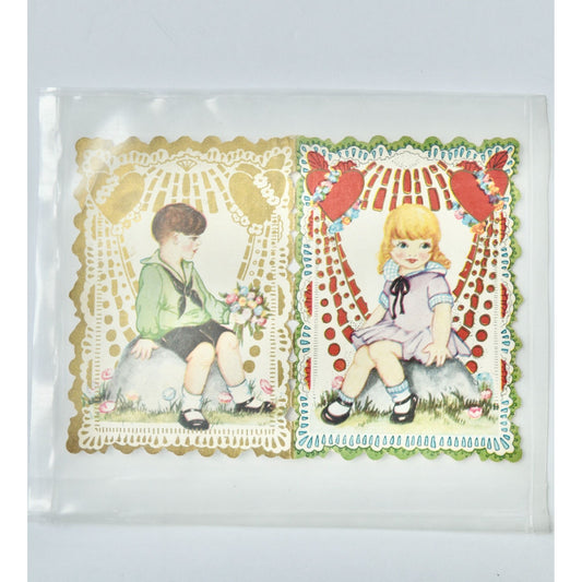 Vintage Valentine's Day Card Boy Girl Die Cut Nurse